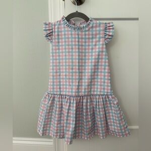 Girls Pink & Blue Gingham Ruffle Dress